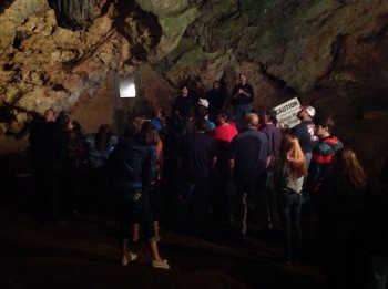 Tour group at Cave Screams at one of the stops in the Cave.