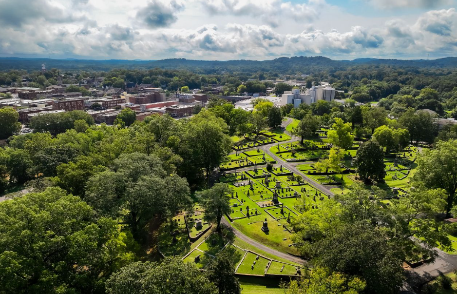 drone picture of myrtle hill skyline