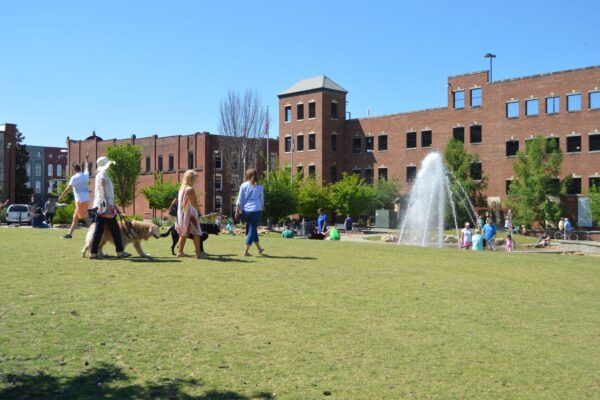 green beside parking deck
